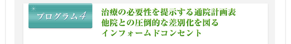 プログラム4 治療の必要性を提示する通院計画表 他院との圧倒的な差別化を図るインフォームドコンセント