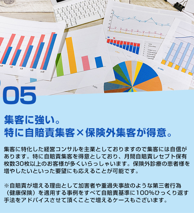 集客に強い。特に自賠責集客×保険外集客が得意。